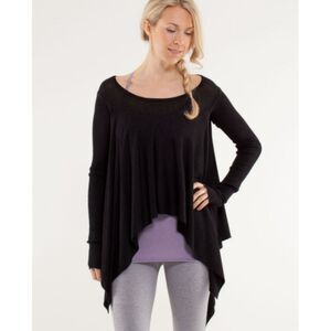 Lululemon Enlightened Pullover Heathered Black Hi-Low Silk Blend Knit Top